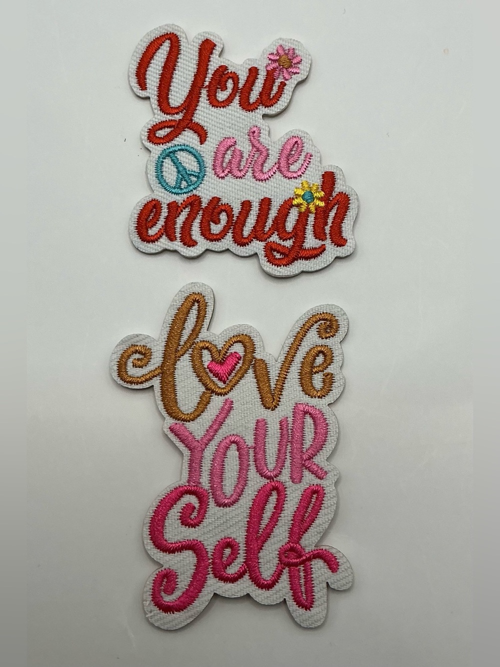 2 FUN MOTIVATIONAL IRON OR SEW ON PATCHES YOU ARE ENOUGH LOVE YOURSELF NWOT